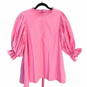 Sincerely ours 100% cotton pink babydoll balloon sleeve blouse top ruffle neck M